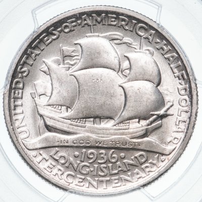 купить США 50 центов (1/2 доллара, half dollar) 1936 "300 лет Лонг-Айленду" в слабе PCGS Genuine Cleaning- UNC Details