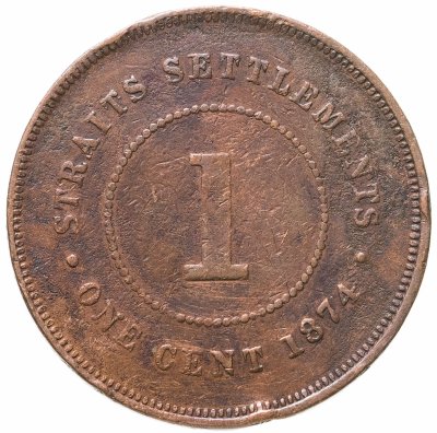 купить Стрейтс Сетлментс 1 цент (cent) 1874 Знак монетного двора: "H" - Хитон, Бирмингем