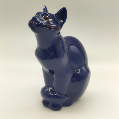 купить Копилка "Кошка" кобальтовая, фарфор, золочение, крытьё, Бронницкий завод фарфоровых изделий «Возрождение», СССР, 1980-1990 гг.