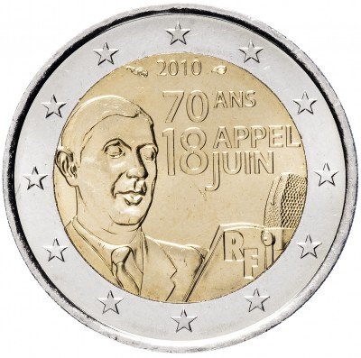 купить Франция 2 евро 2010 "70 лет воззванию Шарля де Голля "Ко всем французам" 18 июня 1940 года"