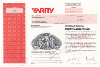 купить Акция США Varity Corporation 1986- 1987 гг.