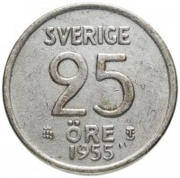 Купить Швеция 25 эре (ore) 1955