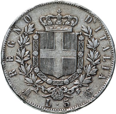 купить Италия 5 лир (lire) "М" 1875