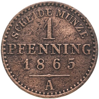 купить Германия, Пруссия 1 пфенниг 1865