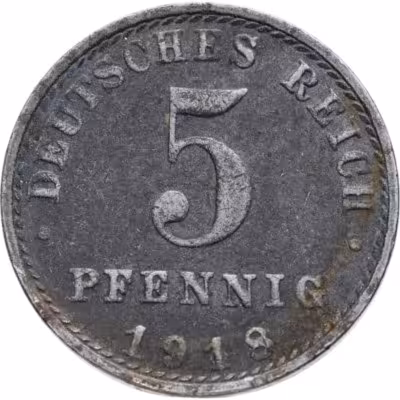 купить Германия 5 пфеннигов (pfennig) 1918, знак монетного двора: "A"