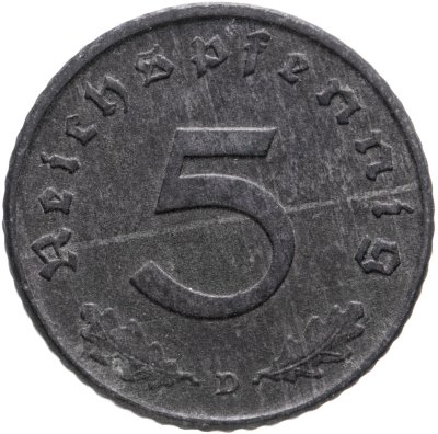 купить Германия, Третий рейх 5 рейхспфеннигов (reichspfennig) 1943, знак монетного двора: "D" - Мюнхен