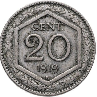 купить Италия 20 чентезимо (centesimi) 1919 Новый тип: Герб Гладкий гурт
