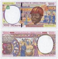 Купить Центрально Африканские штаты 5000 франков 1993-2000 (Pick 404Lf) (2000) (Габон)