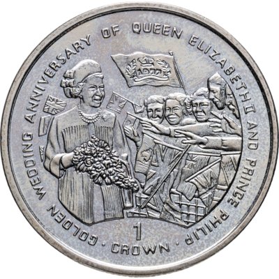 купить Гибралтар 1 крона 1997 50 лет свадьбе Королевы Елизаветы II и Принца Филиппа - Елизавета II и толпа