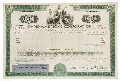 купить Акция США RAPID- AMERICAN CORPORATION , 1988 ( Чистый бланк)