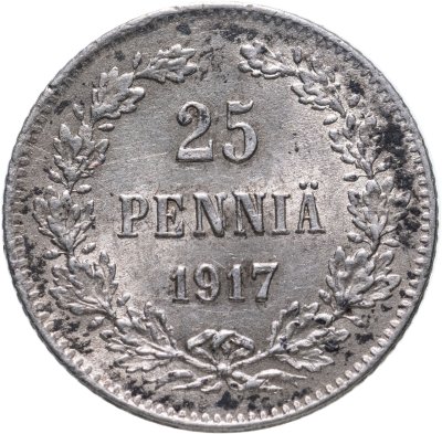 купить 25 пенни (pennia) 1917 S гербовый орёл с коронами, монета для Финляндии