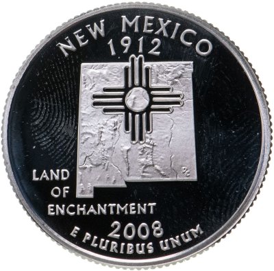 купить США 25 центов (квотер, 1/4 доллара, quarter dollar) 2008 S Proof Нью-Мексико (New Mexico) серебро