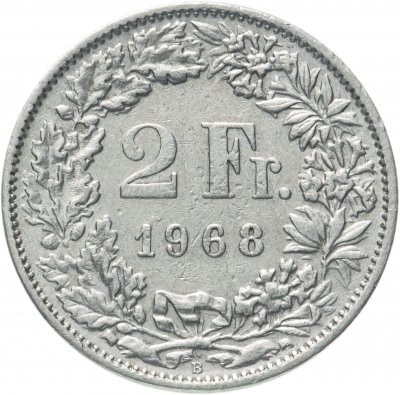 купить Швейцария 2 франка (francs) 1968 без отметки монетного двора