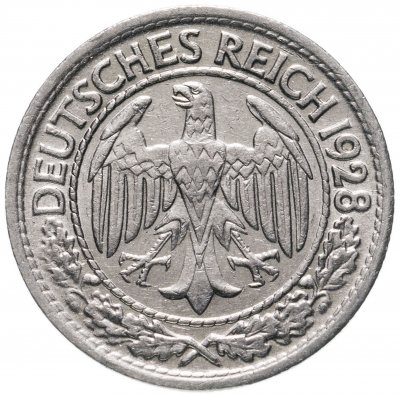 купить Германия (Веймарская республика) 50 рейхспфеннигов (reichspfennig) 1928 знак монетного двора "A" — Берлин