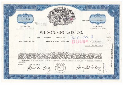 купить Акция WILSON- SINCLAIR CO. 1971- 1972 гг.