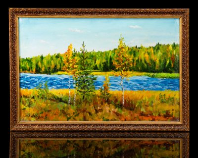 купить Картина "Осенний пейзаж" в раме, художник Ю. Авдеев, холст, масло, Российская Федерация, 1995-2015 гг.