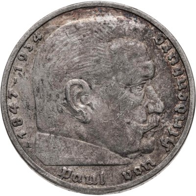 купить Германия 5 рейхсмарок 1935 A Рейхспрезидент Германии Пауль фон Гинденбург