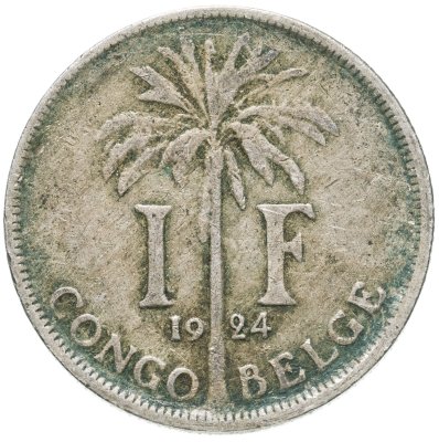 купить Бельгийское Конго 1 франк (franc) 1924 Надпись на голландском - 'ALBERT KONING DER BELGEN'