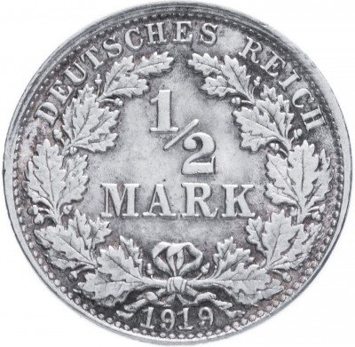 купить Германия (Германская Империя) 1/2 марки 1919 "D"