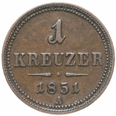 купить Австрия 1 крейцер (kreuzer) 1851 A знак монетного двора "A" - Вена