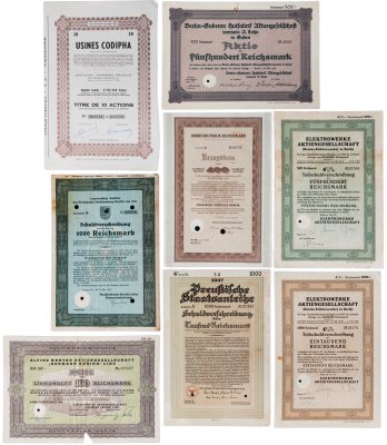 купить Облигации Западной Европы 1924-1955 гг. ( С печатями), набор из 8 штук