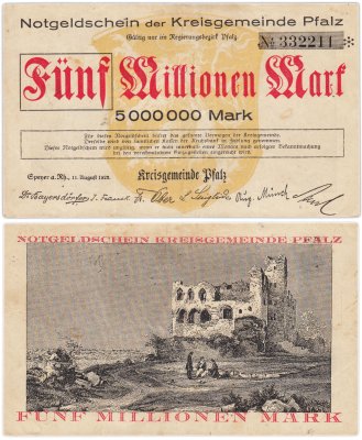 купить Германия Pfalz Пфальц 5 миллионов 5000000 марок 1923 года