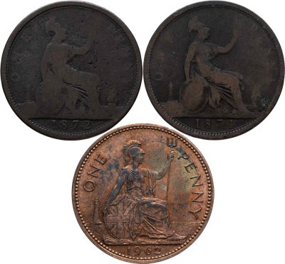 купить Великобритания 1 пенни 1872-1962 набор из 3-х монет
