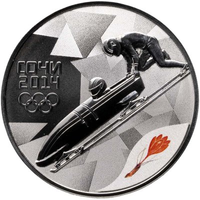 купить 3 рубля 2014 СПМД Proof "бобслей - Сочи Олимпиада" в футляре с сертификатом