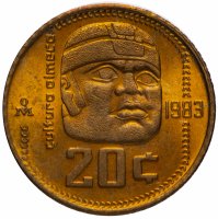 Купить Мексика 20 сентаво 1983 (Культура Ольмеки)