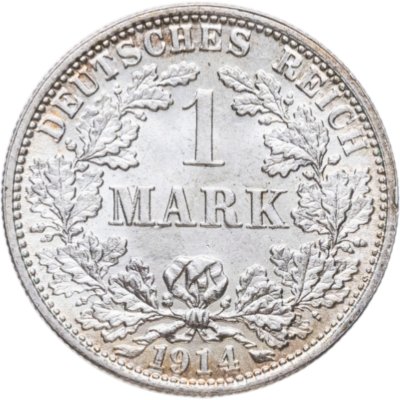 купить Германия 1 марка 1914 знак монетного двора: "F" - Штутгарт в слабе Монетник.ру MS63