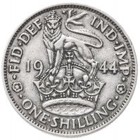 Купить Великобритания 1 шиллинг (shilling) 1944 Английский шиллинг - лев, стоящий на короне
