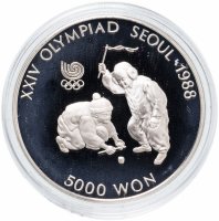 Купить Южная Корея 5000 вон (won) 1988 "XXIV летние Олимпийские Игры, Сеул 1988 - Мальчики играют с волчком"