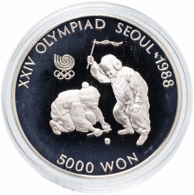 купить Южная Корея 5000 вон (won) 1988 "XXIV летние Олимпийские Игры, Сеул 1988 - Мальчики играют с волчком"
