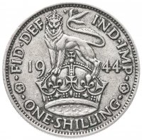 Купить Великобритания 1 шиллинг (shilling) 1944 Английский шиллинг - лев, стоящий на короне