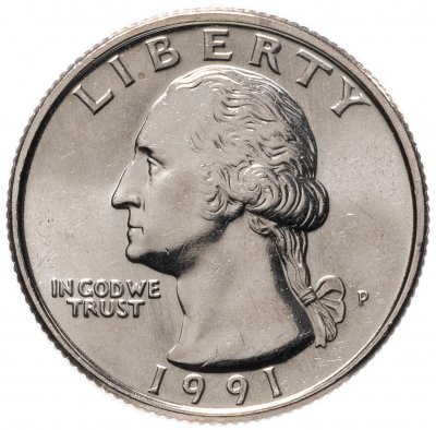 купить США 25 центов (квотер, 1/4 доллара, quarter dollar) 1991