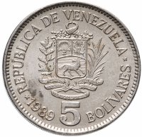 Купить Венесуэла 5 боливаров (bolivares) 1989-1990