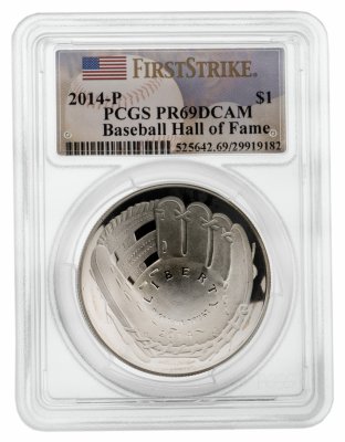 купить США 2014 1 доллар UNC "Национальный зал славы бейсбола", в слабе PCGS PR69