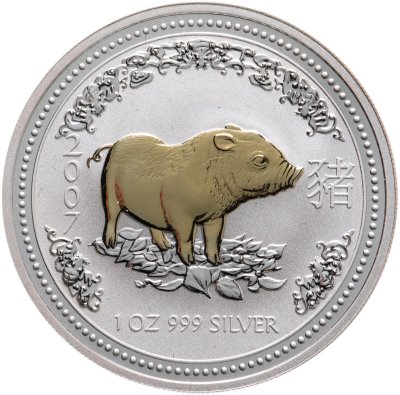 купить Австралия 1 доллар 2007 "Лунный календарь.Год свиньи с позолотой»