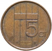 Купить Нидерланды 5 центов 1982- 2000 гг.
