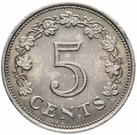 Купить Мальта 5 центов (cents) 1972-1981, случайная дата