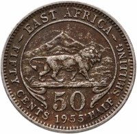 купить Британская Восточная Африка 50 центов (cents) 1955 Знак монетного двора: "H" - Хитон, Бирмингем