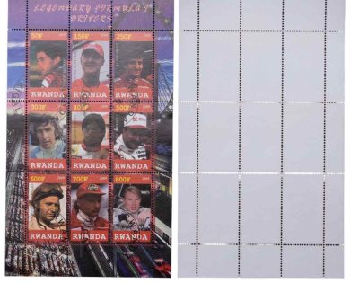 купить Руанда марки квартблок "Гонщики. Формула 1. Автомобили. Машины. Гонки" 50, 150, 250, 300, 400, 500, 600, 700, 800 франков 2009