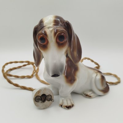 купить Лампа-ночник (винтаж) "Такса", фарфор, роспись, полимерный материал, Германия, 1950-1970 гг.