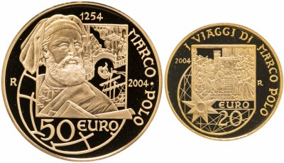 купить Сан-Марино набор из двух золотых монет 20 и 50 Евро (euro) 2004 Proof Marco Polo «Марко Поло»