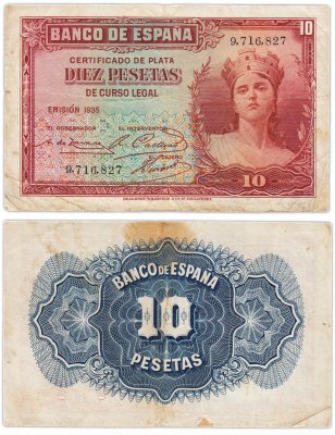 купить Испания 10 песет 1935 (Pick 86a)