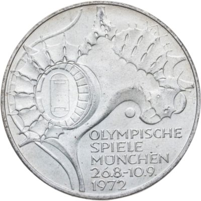 купить Германия 10 марок 1972 "XX летние Олимпийские Игры, Мюнхен 1972 - Стадион" знак монетного двора: "J"