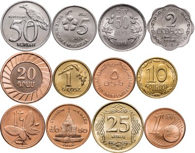 купить Набор из 12 монет разных стран мира 1975-2023