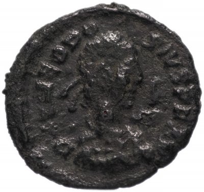 купить Римская Империя Феодосий I 379-395 гг 4 денария (реверс: Виктория идет влево, в руках венок и пальмовая ветвь)