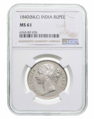 купить Британская Индия 1 рупия (rupee) 1840 с портретом Королевы Виктории в слабе NGC в грейде MS61