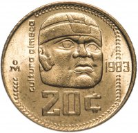 Купить Мексика 20 сентаво (centavos) 1983 (культура ольмеков)